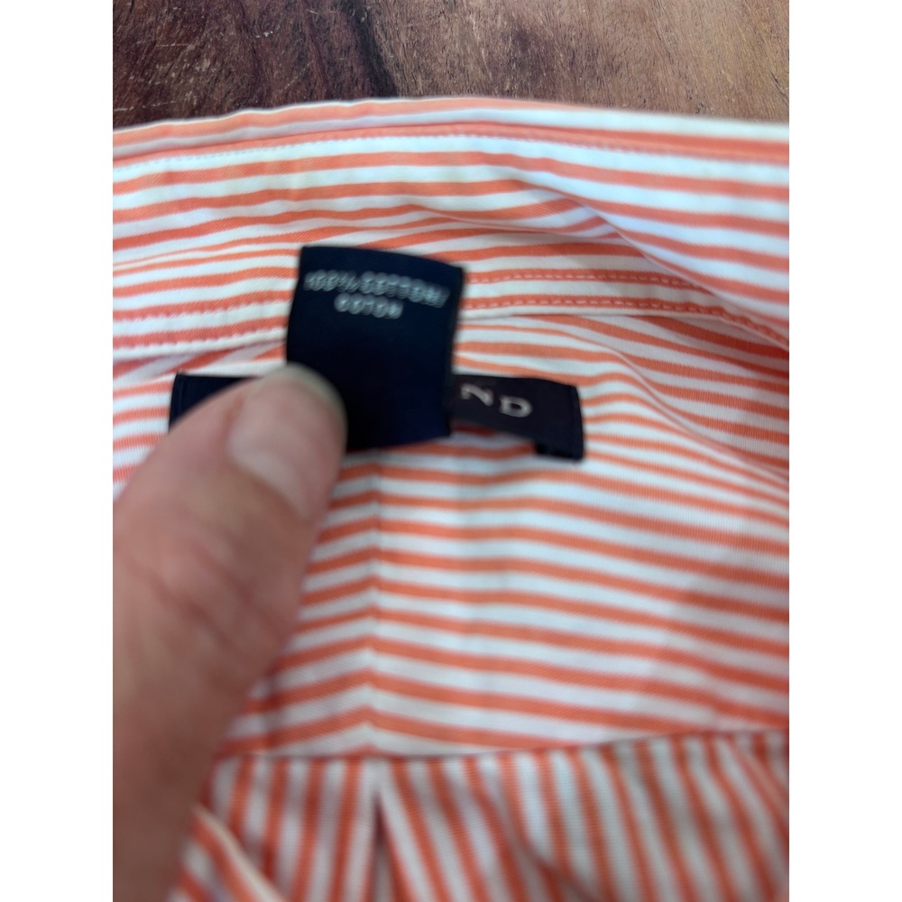 LANDS' END button down shirt mens XL orange white pinstripe short sleeve cotton - Picture 3 of 14